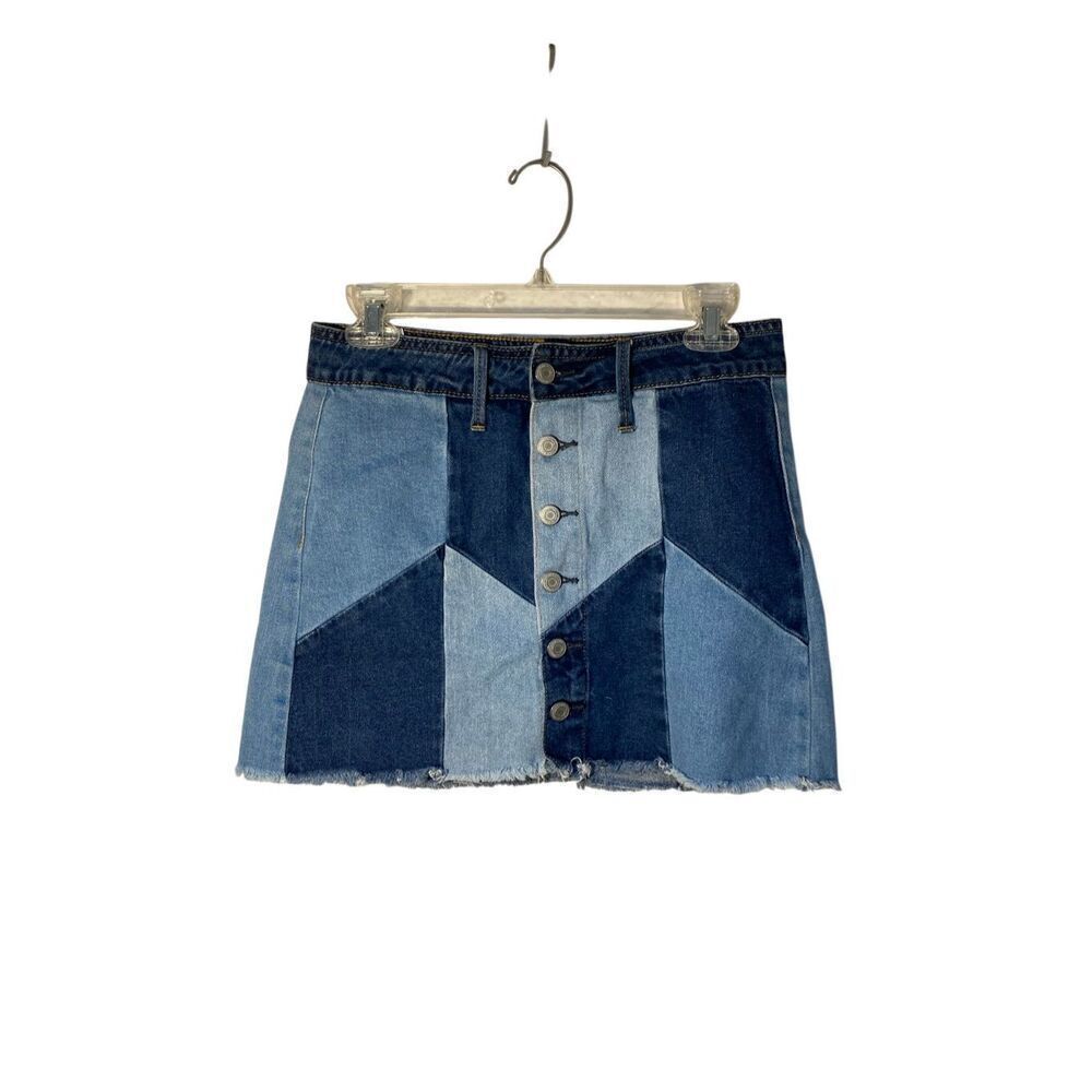 American eagle women’s patchwork mini button up raw edge skirt 4